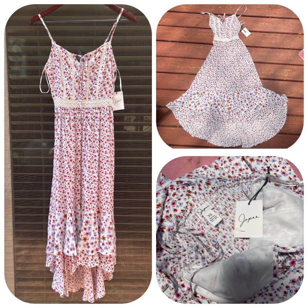 NWT Jopna high low floral crochet details spaghetti strap dress XS